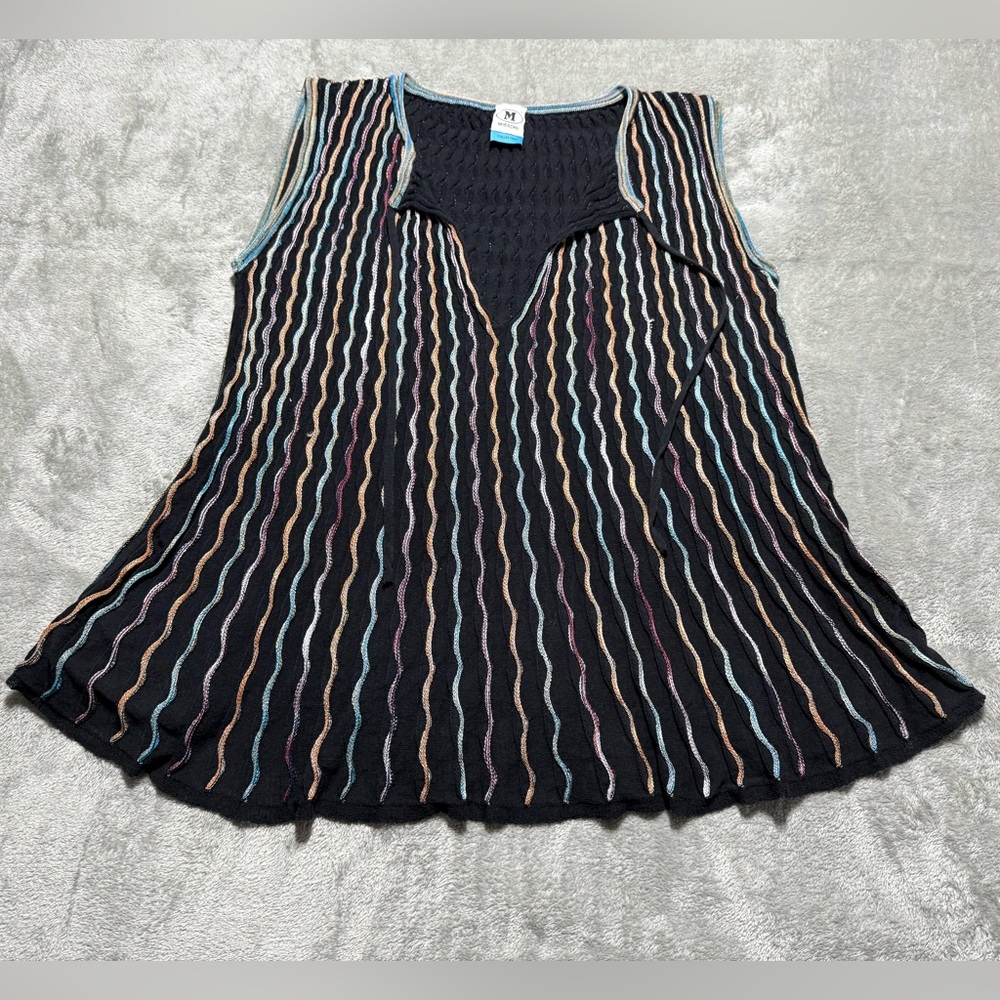 M Missoni Blouse Women’s Small Black Stripes Sleeveless Top Neck Bow Tie
